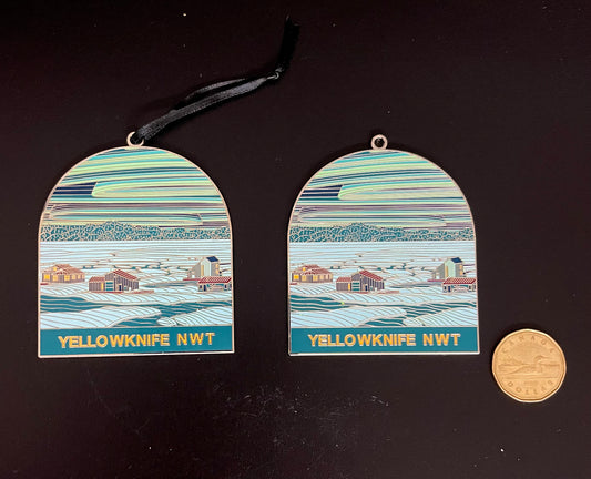 Yellowknife Houseboat Metal Enamel Ornament