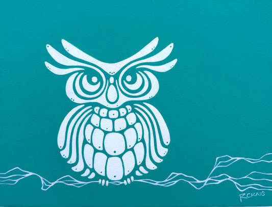 ‘Original Painting ‘Lief the Owl’ Teal