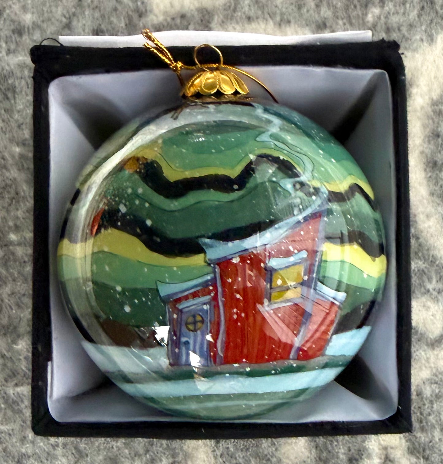 ‘Red Shed, Yellow Sled Ornament’